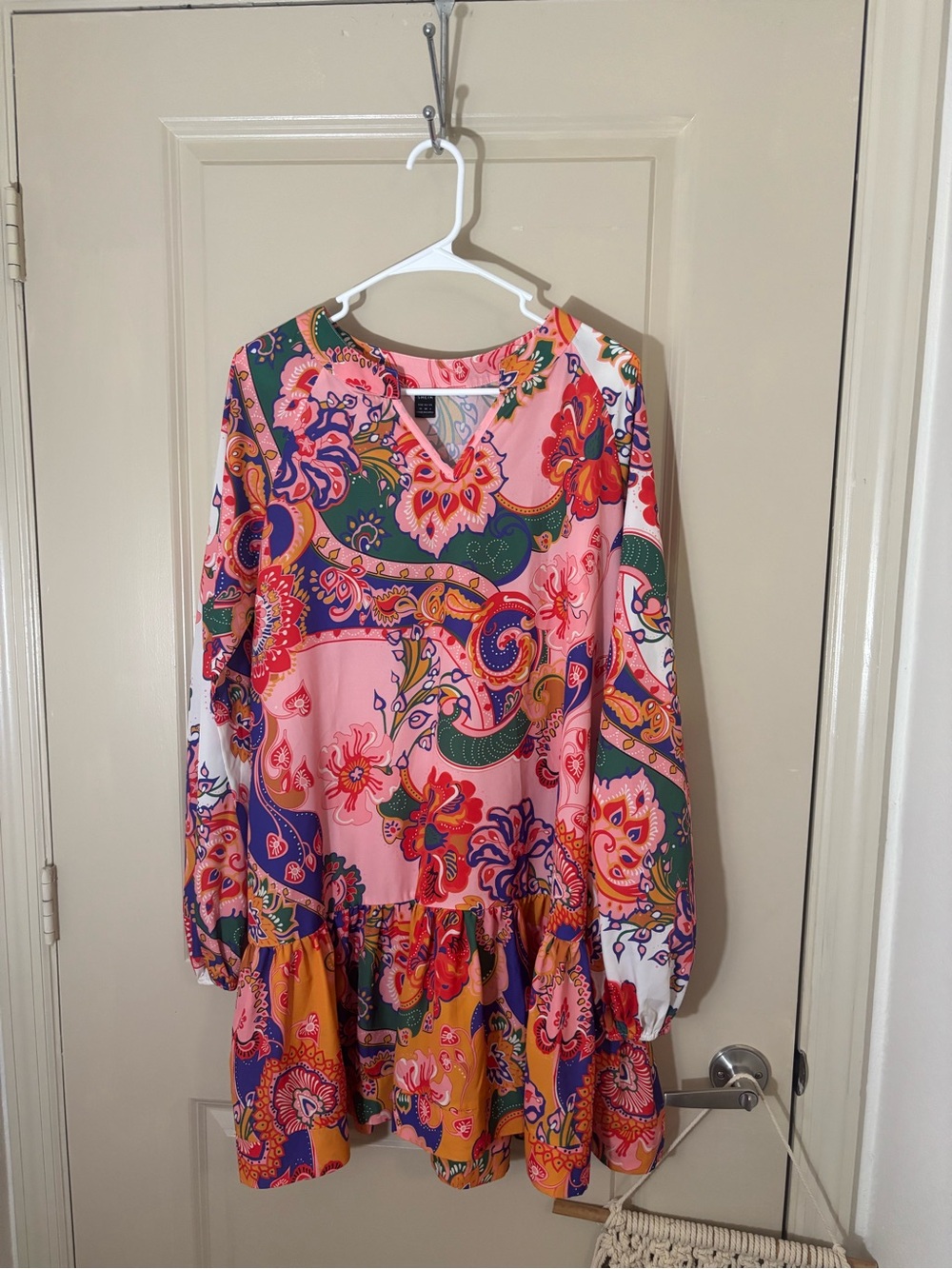 Pink Multicolor Paisley Ruffle Hem Dress